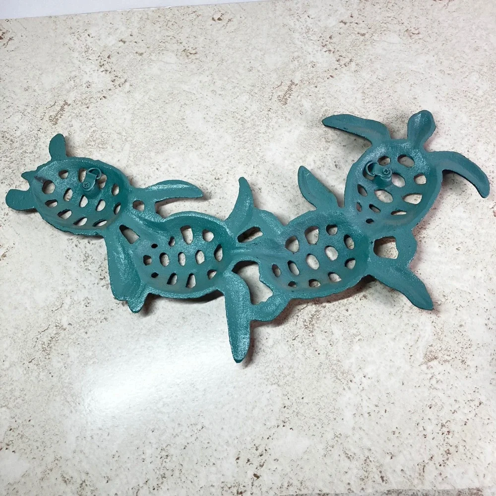 Wall Decor Sea Turtles 16x8 Verdigris Green Cast Iron Coastal Art Unbranded